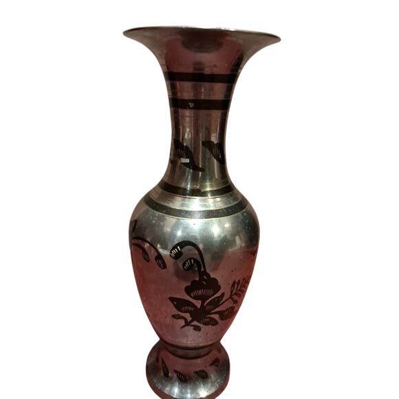 Vtg Brass With Black Vase India - Picture 2 of 3